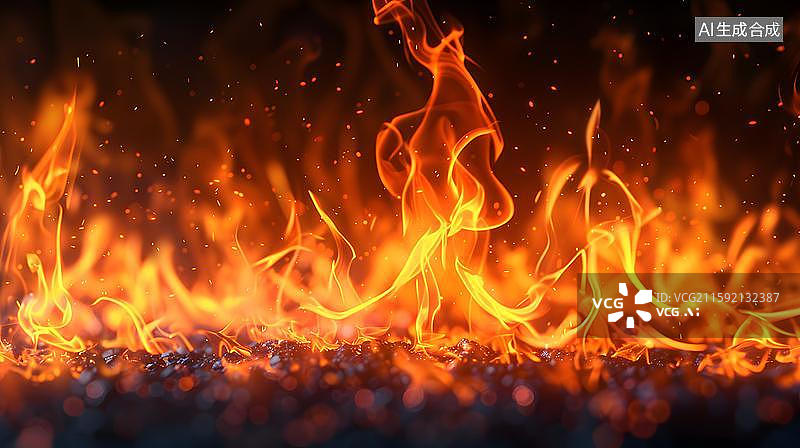 【AI数字艺术】火焰的舞蹈 燃烧的激情  黑色背景下熊熊燃烧的火焰  黑色背景上炽热的火焰纹理图片素材