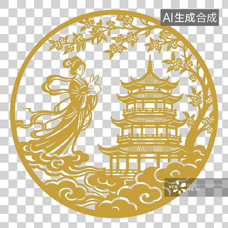 【AI数字艺术】中秋节嫦娥月宫圆形图案设计图片素材