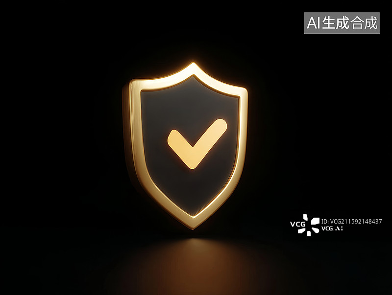 【AI数字艺术】金色盾牌上的勾选标志图片素材