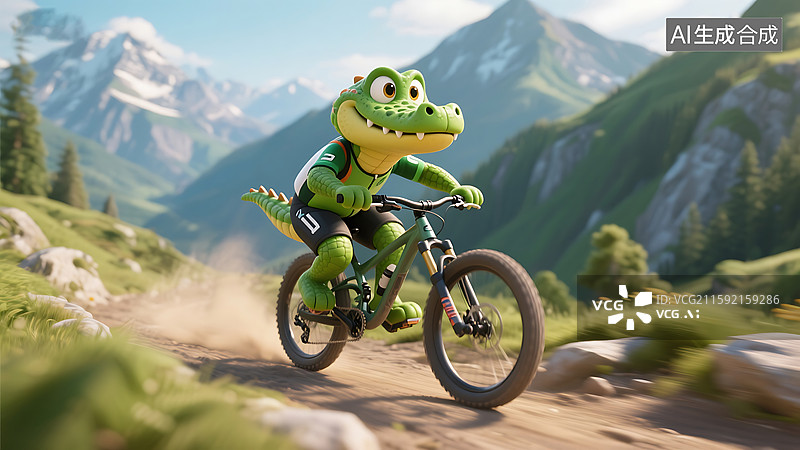 【AI数字艺术】3D可爱动物卡通拟人风格山地自行车运动图片素材