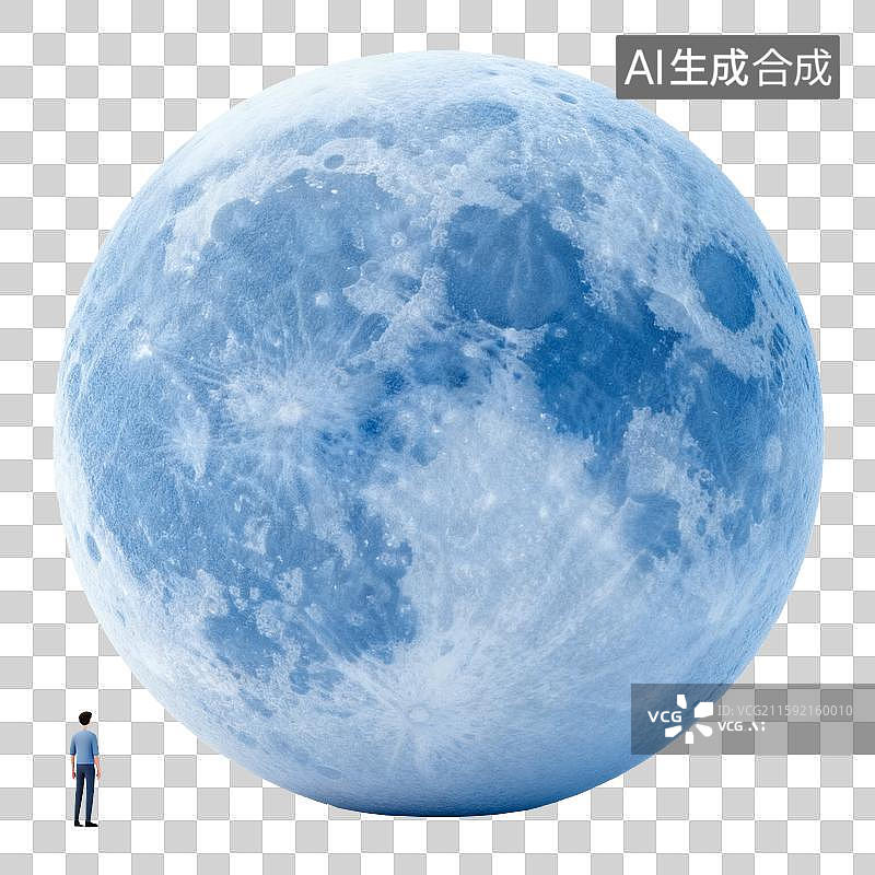 【AI数字艺术】中秋节赏月，超级月亮，3D渲染蓝月亮免扣元素图片素材