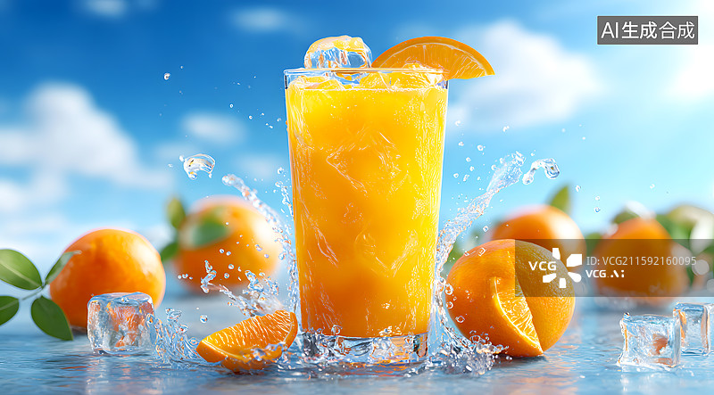 【AI数字艺术】一杯冰爽的橙汁饮料图片素材