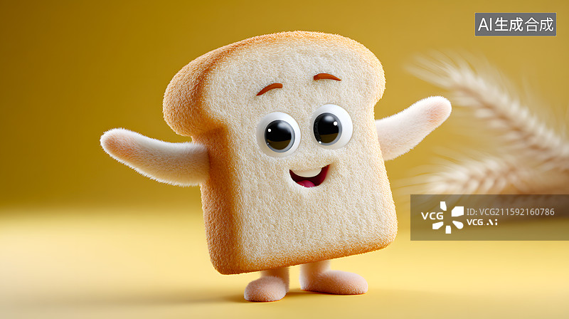 【AI数字艺术】一个可爱的卡通面包片图片素材