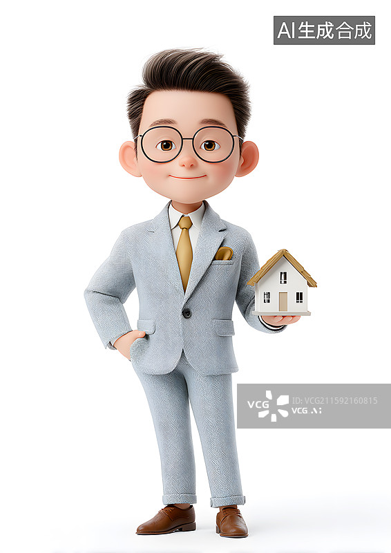 【AI数字艺术】一个房产中介手里拿着房屋模型图片素材