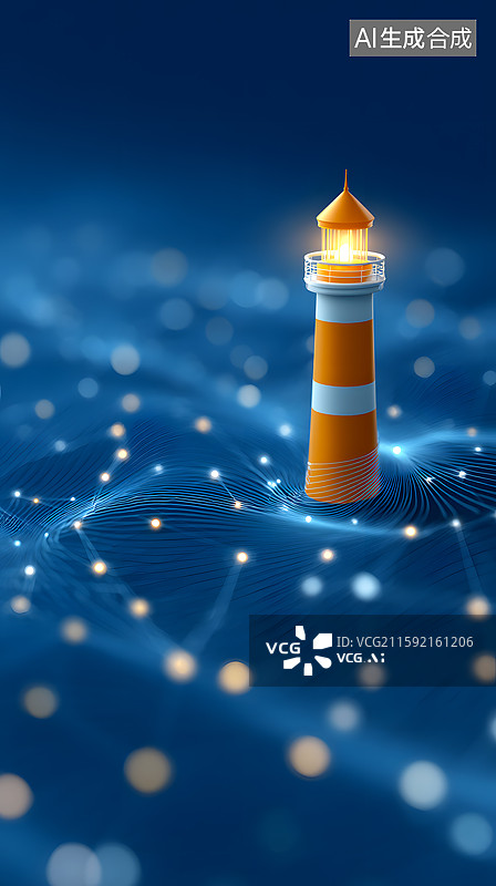 【AI数字艺术】科幻背景上一座卡通灯塔图片素材