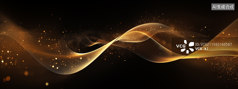【AI数字艺术】金色波浪线科技海报背景插画图片素材