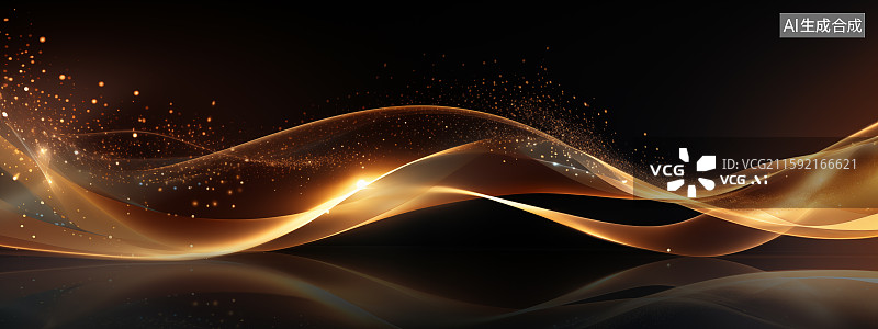 【AI数字艺术】金色波浪线科技海报背景插画图片素材