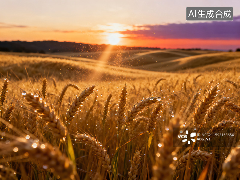 【AI数字艺术】黄金麦浪：夕阳下的史诗图片素材