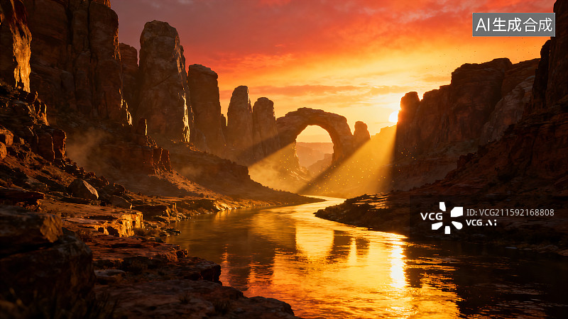 【AI数字艺术】金色峡谷的黄昏图片素材
