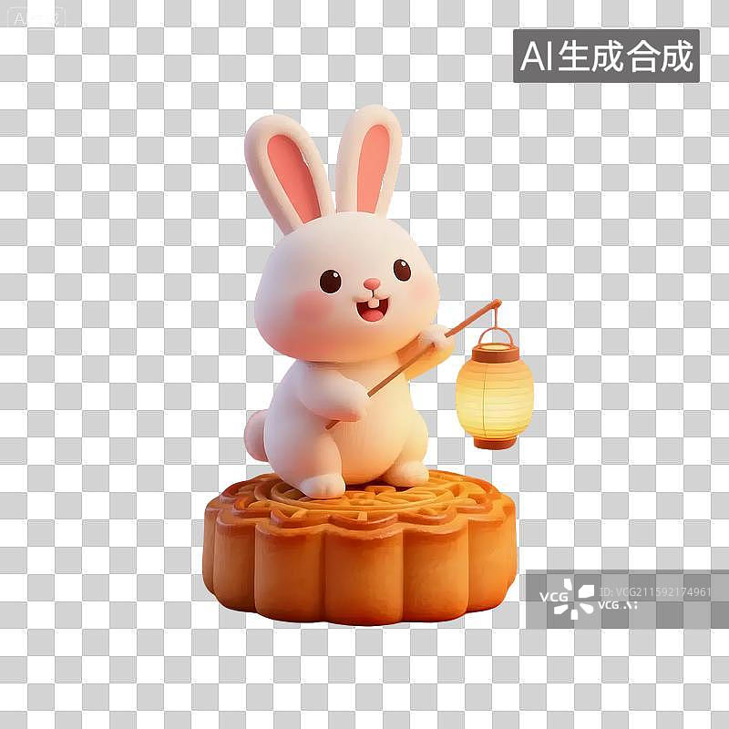 【AI数字艺术】中秋节兔子灯笼月饼桂花树萌系免抠元素图片素材