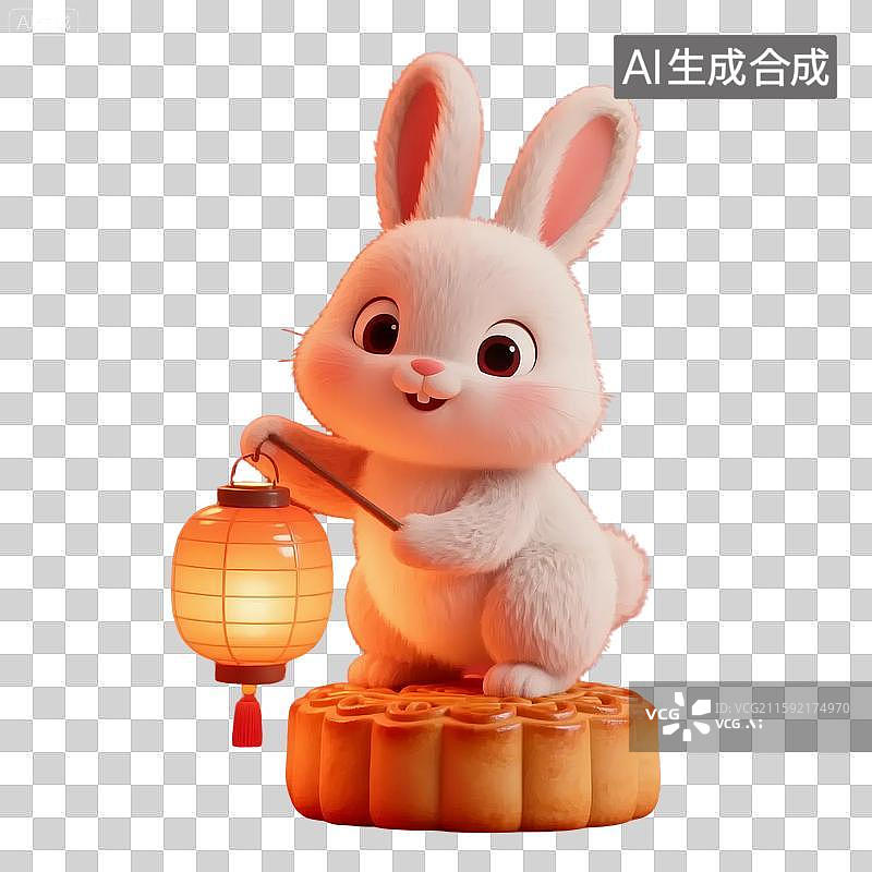 【AI数字艺术】中秋节兔子灯笼月饼桂花树萌系免抠元素图片素材