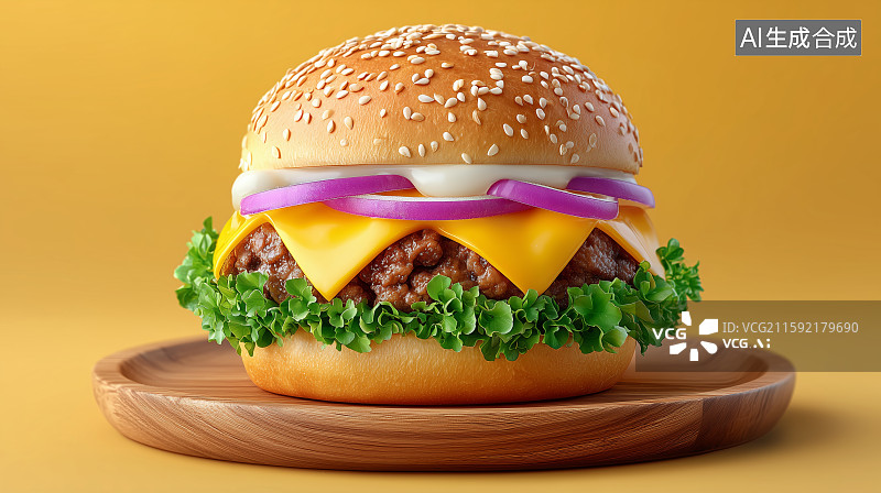 【AI数字艺术】美味汉堡包特写图片素材