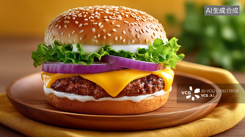 【AI数字艺术】美味汉堡包特写图片素材