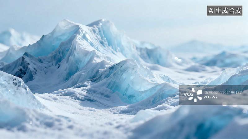 【AI数字艺术】梦幻冰川世界：澄澈蓝冰与雪岭的极地奇观图片素材