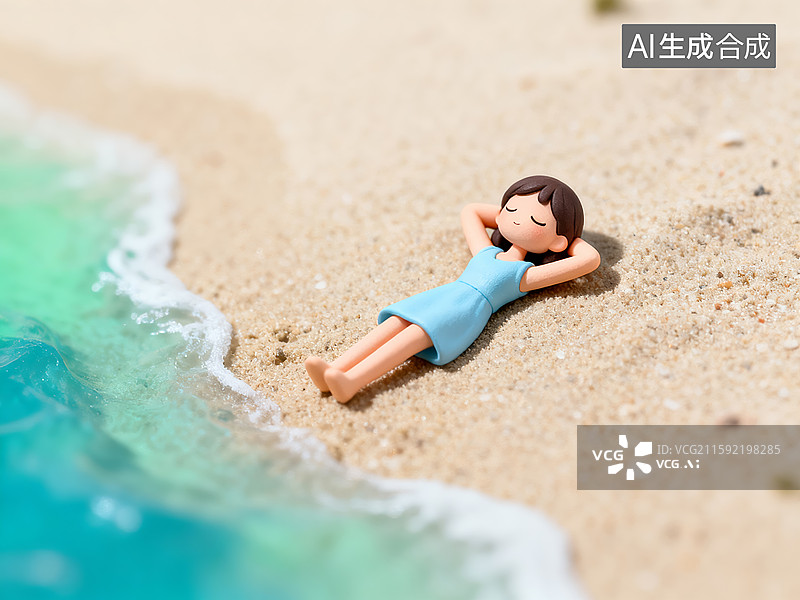【AI数字艺术】黏土人偶：海滨沙滩的惬意放松时刻图片素材