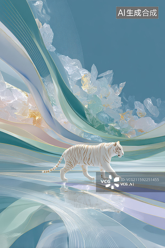 【AI数字艺术】白虎白龙水中对决奇幻场景图图片素材