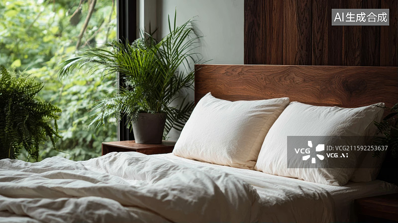 【AI数字艺术】舒适的床，样板间图片素材