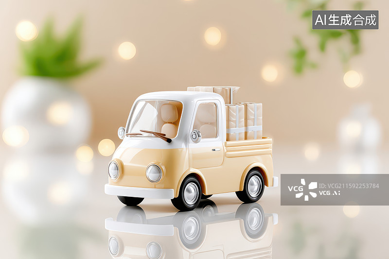 【AI数字艺术】玩具卡车绿植光斑温馨复古场景图片素材