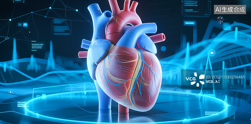 【AI数字艺术】三维心脏模型科技展示图片素材
