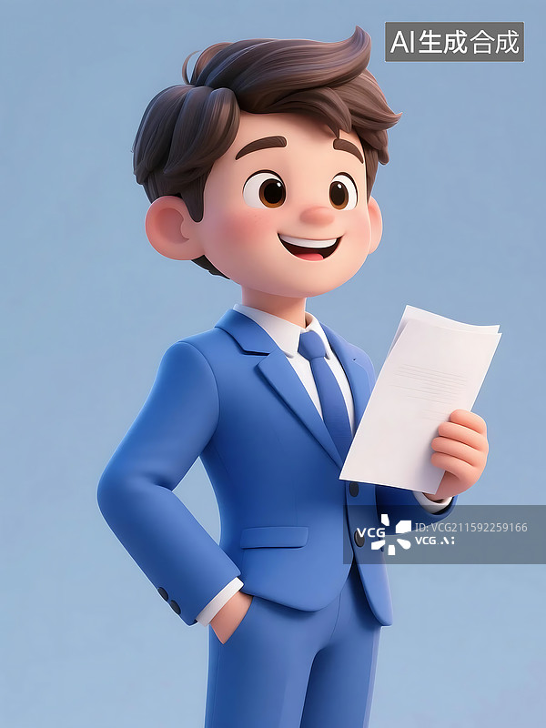 【AI数字艺术】穿着蓝色西装的卡通人物图片素材