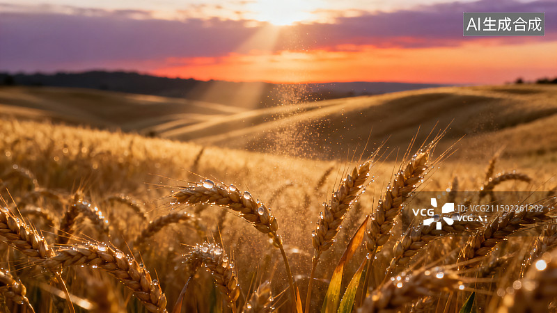 【AI数字艺术】黄金麦浪：夕阳下的史诗图片素材