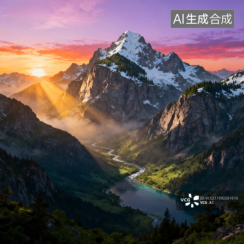 【AI数字艺术】巍峨山境：光影史诗图片素材