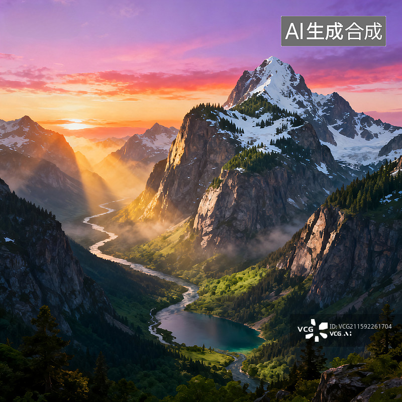 【AI数字艺术】巍峨山境：光影史诗图片素材