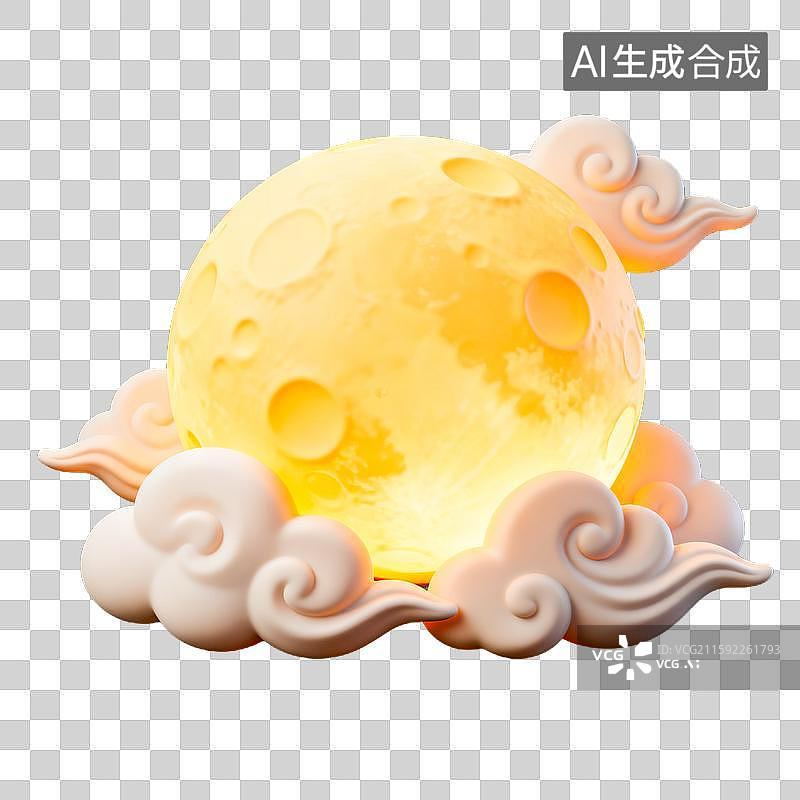 【AI数字艺术】3D立体中秋节元素月亮和祥云元素图片素材