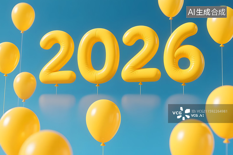 【AI数字艺术】金色气球数字2026图片素材