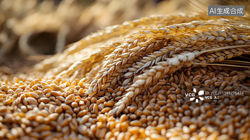 【AI数字艺术】收获的小麦麦粒堆积在一起图片素材
