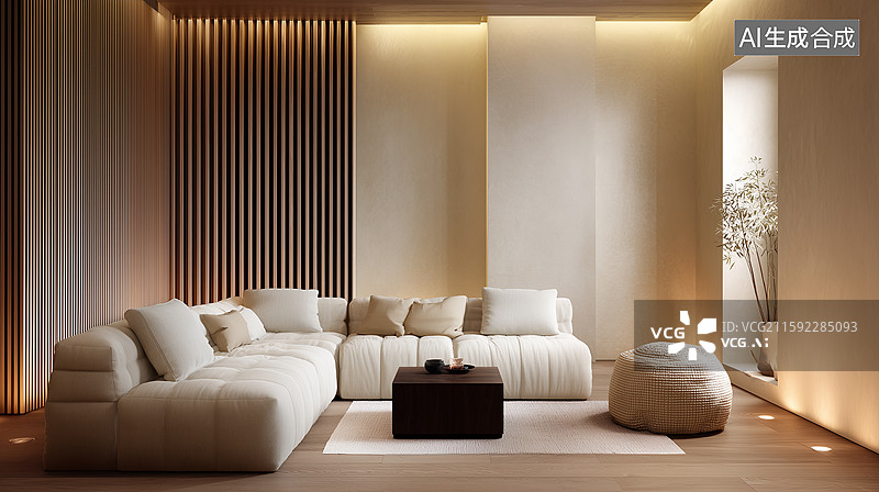 【AI数字艺术】米色温馨极简休息区图片素材