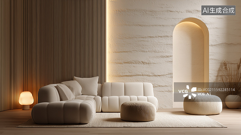 【AI数字艺术】米色温馨极简休息区图片素材