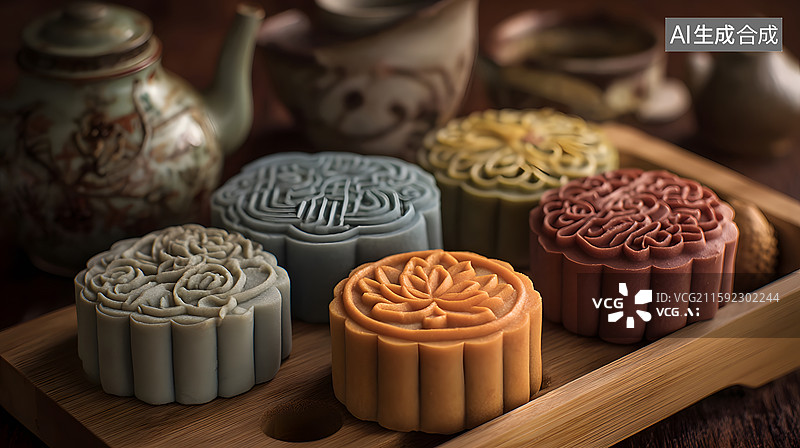 【AI数字艺术】传统月饼展示图片素材