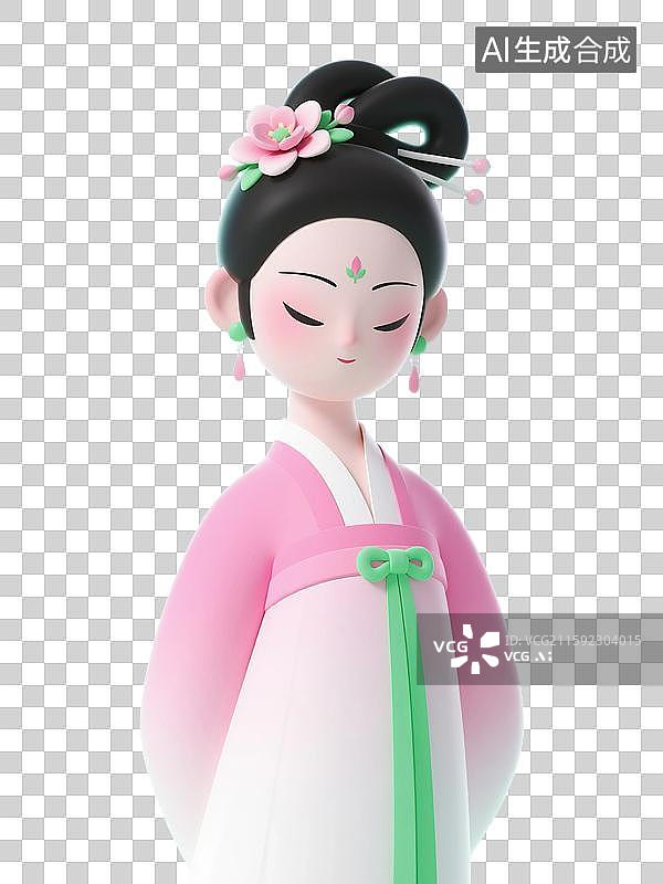 【AI数字艺术】3D渲染，古代女性，穿汉服的女性，传统服装，古装汉服，仕女图，免抠元素图片素材