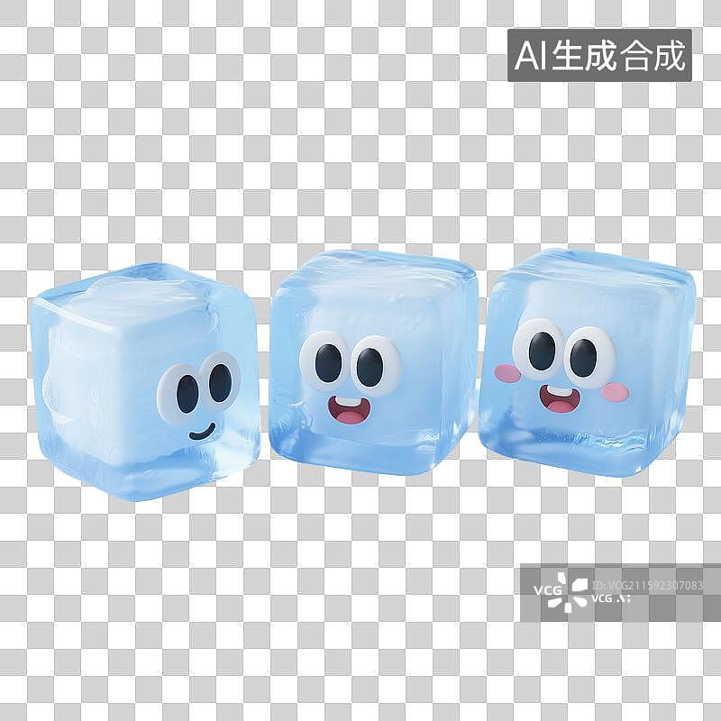 【AI数字艺术】3D渲染，蓝色冰块，夏天免抠元素图片素材