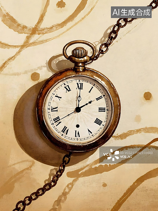 【AI数字艺术】怀表与时间痕迹图片素材