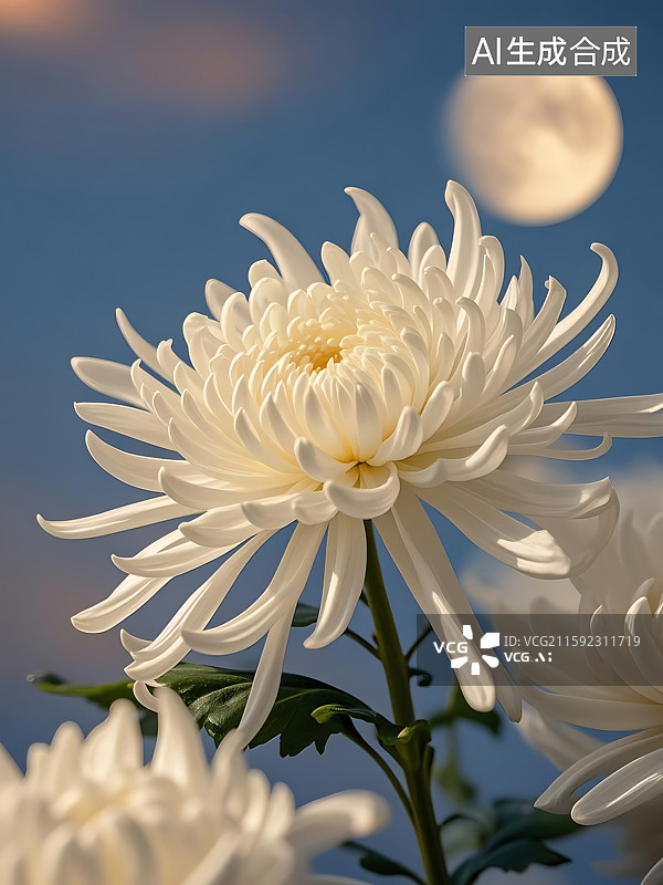 【AI数字艺术】月亮下的白色菊花图片素材