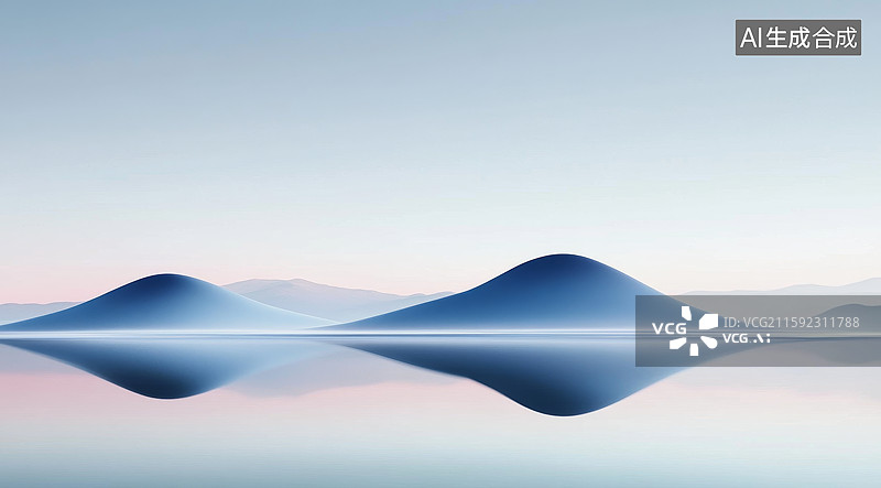 【AI数字艺术】宁静的湖面与山峰倒影图片素材