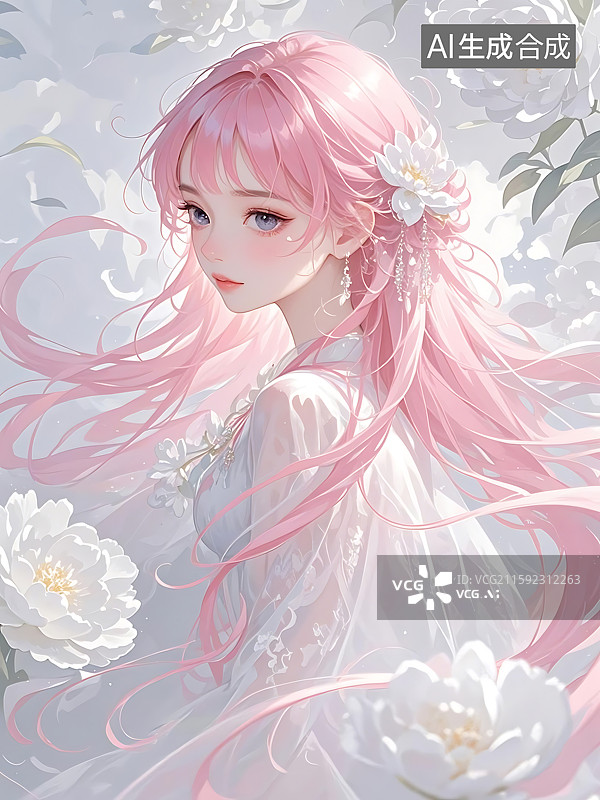 【AI数字艺术】粉色长发少女写真图片素材