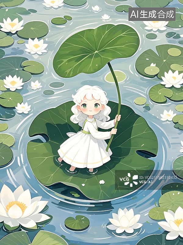 【AI数字艺术】水莲花中小女孩图片素材