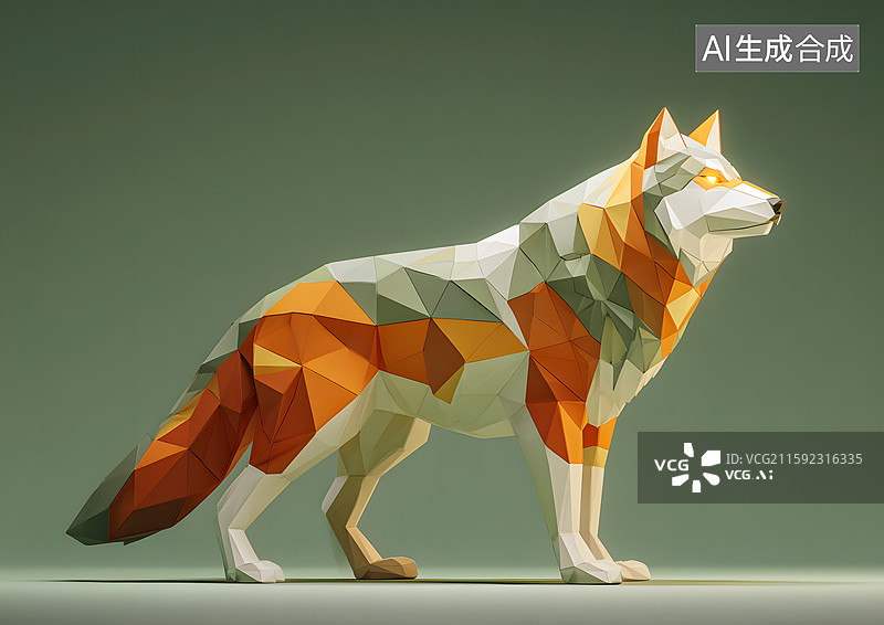 【AI数字艺术】折纸卡通风格一头大灰狼图片素材