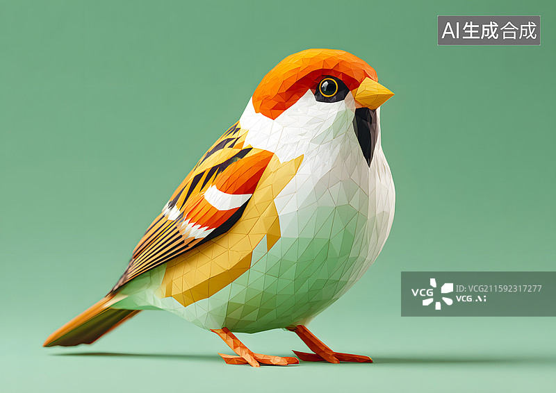 【AI数字艺术】折纸卡通一只小鸟图片素材