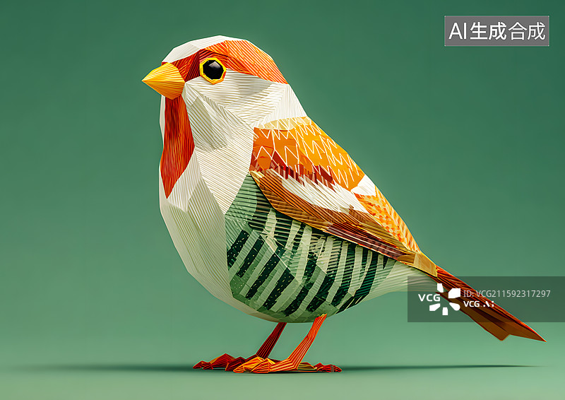 【AI数字艺术】折纸卡通一只小鸟图片素材