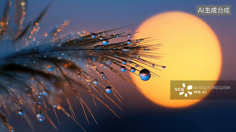 【AI数字艺术】晨露挂枝头，夕阳映背景图片素材