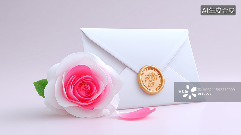 【AI数字艺术】3D信封与玫瑰图片素材