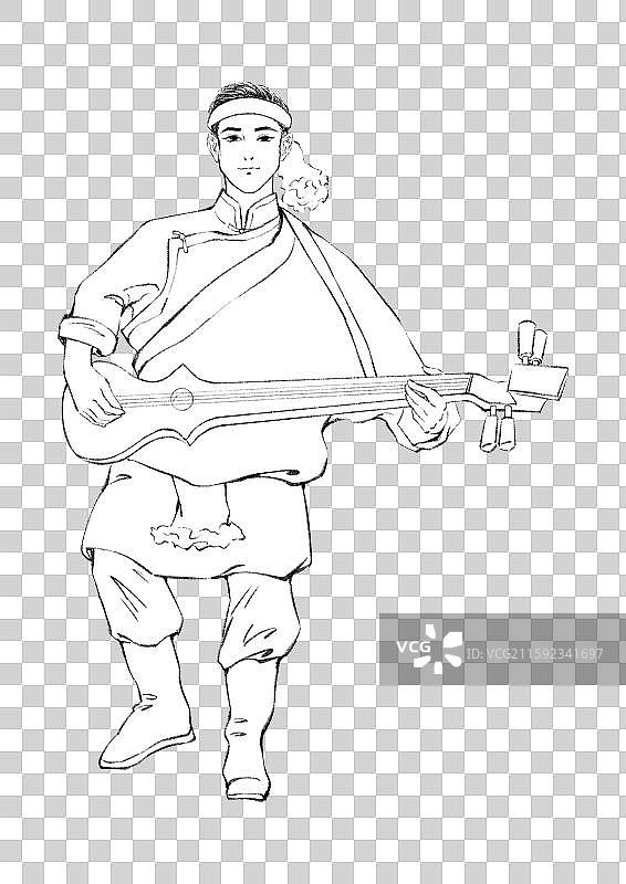 56民族，藏族，锅庄舞，线稿。图片素材