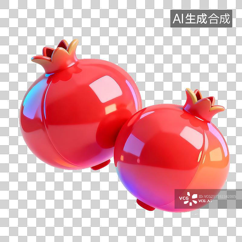 【AI数字艺术】两个闪亮光滑的石榴和裂开的石榴，石榴籽，免扣设计元素图片素材