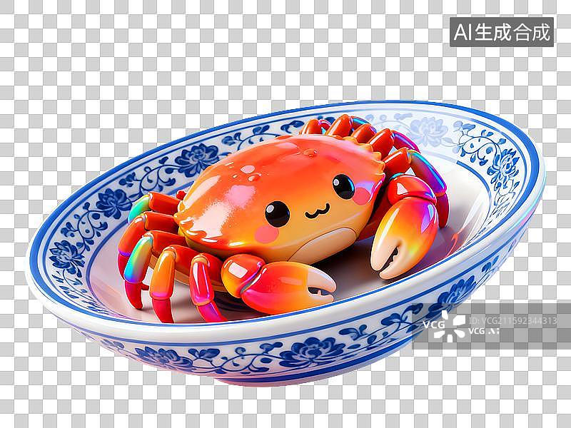 【AI数字艺术】青花瓷盘子里的大闸蟹免扣设计元素图片素材