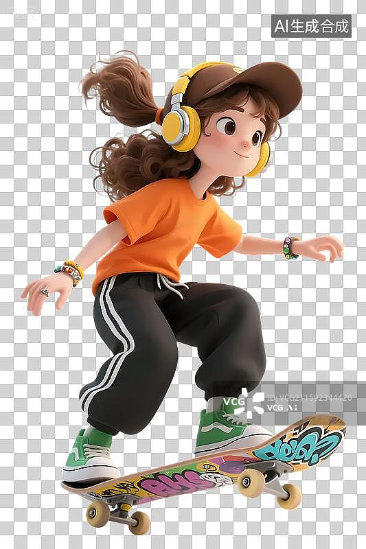【AI数字艺术】青春活力年轻时尚的滑板少女图片素材
