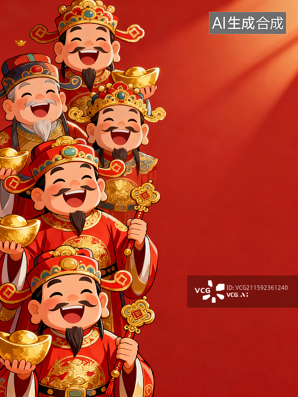 【AI数字艺术】春节喜庆五路财神背景图片素材